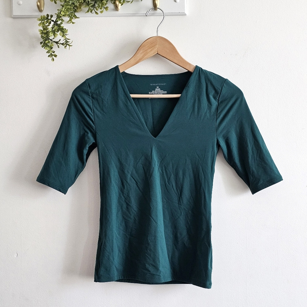 White House Black Market WHBMFORME Teal V-Neck Stretch Top XS